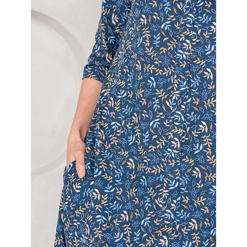 Lega lino ir viskozės suknelė "Heralda Dark Blue - Multicolor Floral Print"
