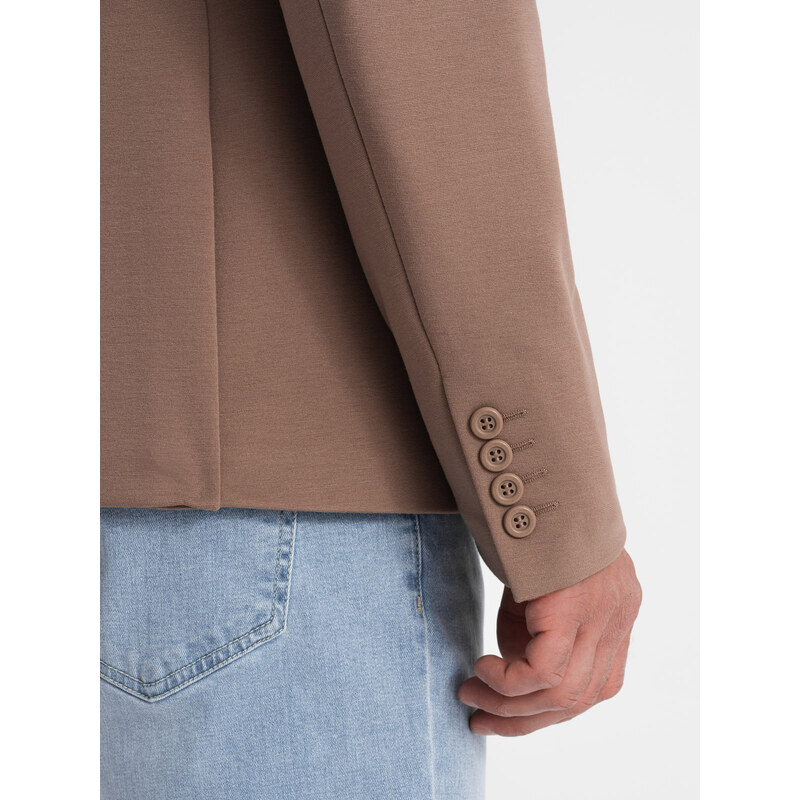 Ombre Clothing Vyriškas švarkas su kišenėmis - tamsiai smėlio spalvos V3 OM-BLZB-0127