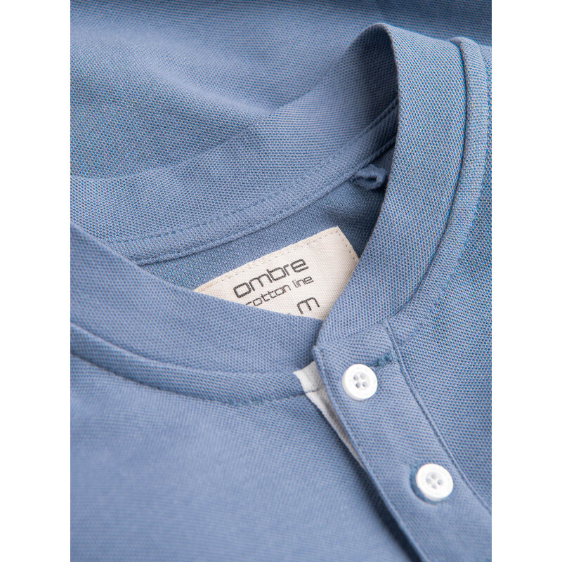 Ombre Clothing Vyriški polo marškinėliai be apykaklės - mėlyni V3 OM-TSCT-0156