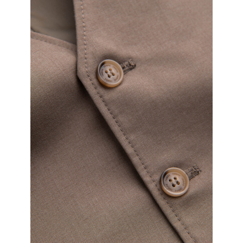 Ombre Clothing Vyriška kostiumo liemenė be atvartų - smėlio spalvos V2 OM-BLZV-0112