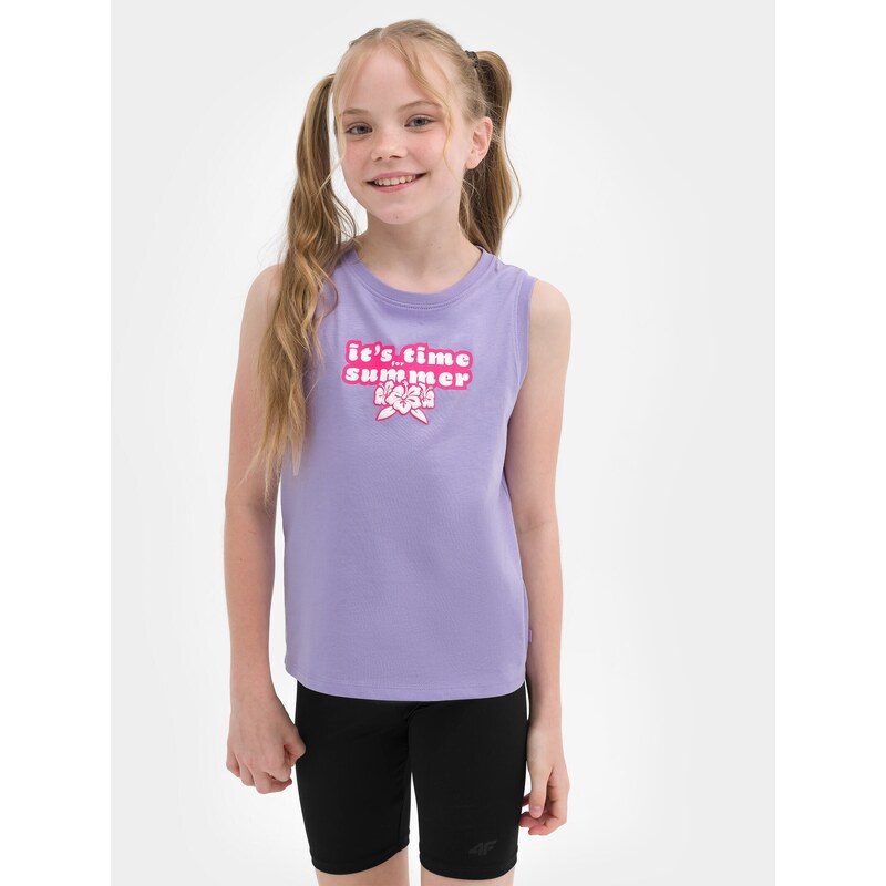 4F Top marškinėliai su grafika mergaitėms - violetiniai