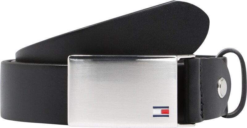 TOMMY HILFIGER Diržas 'Plaque' juoda / sidabrinė