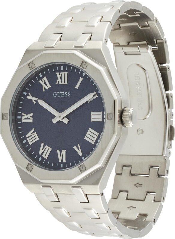 GUESS Analoginis (įprasto dizaino) laikrodis 'Asset' tamsiai mėlyna / sidabrinė