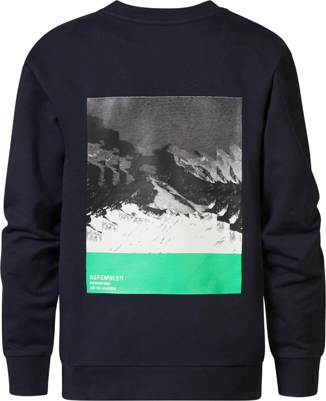 Petrol Industries Megztinis be užsegimo 'Stevens Village' tamsiai mėlyna jūros spalva / pilka / šviesiai žalia / balta