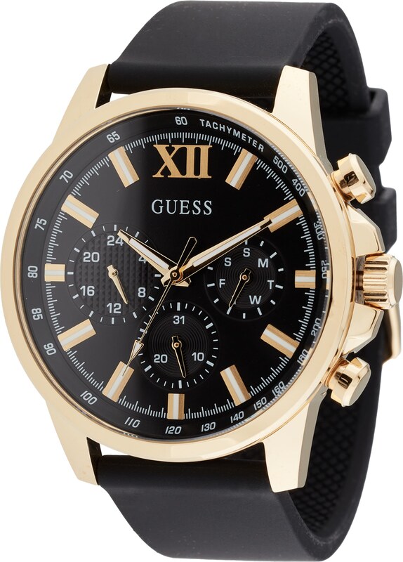 GUESS Analoginis (įprasto dizaino) laikrodis 'Walker' auksas / šviesiai pilka / juoda