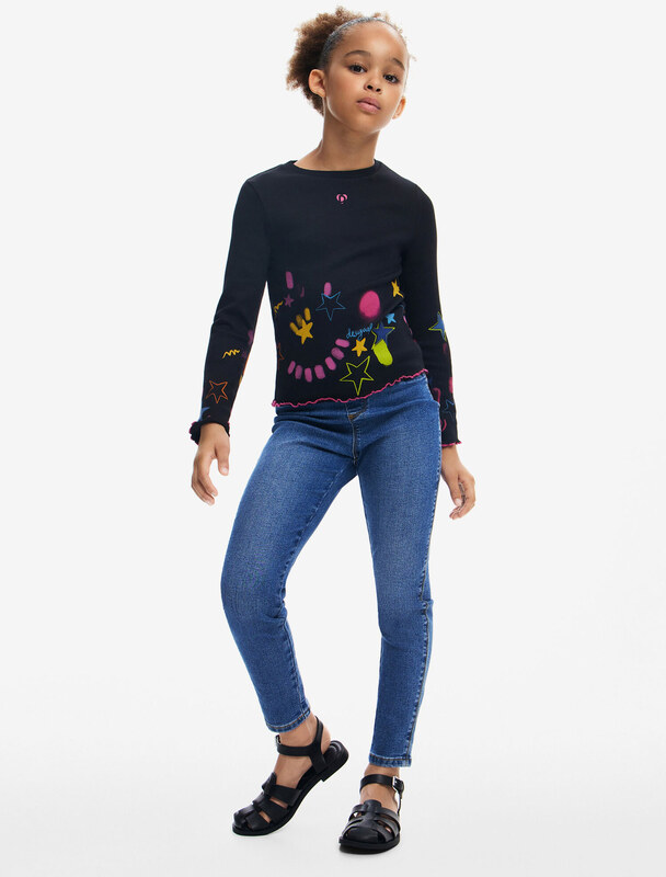 Desigual Marškinėliai mėlyna / geltona / rožinė / juoda