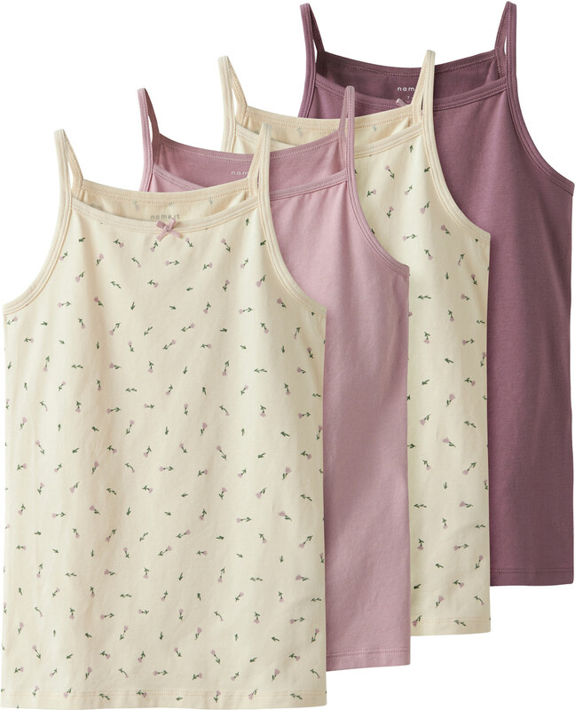 NAME IT Apatiniai marškinėliai gelsvai pilka spalva / tamsiai žalia / alyvinė spalva / rausvai violetinė spalva