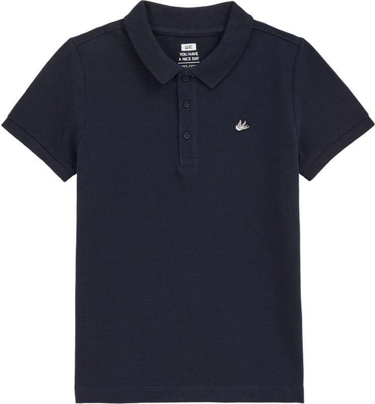 WE Fashion Marškinėliai tamsiai mėlyna jūros spalva / juoda / balta