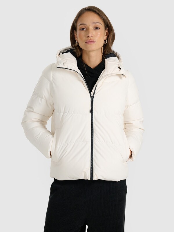 4F Moteriška striukė su sintetiniu pūkų kamšalu - balta