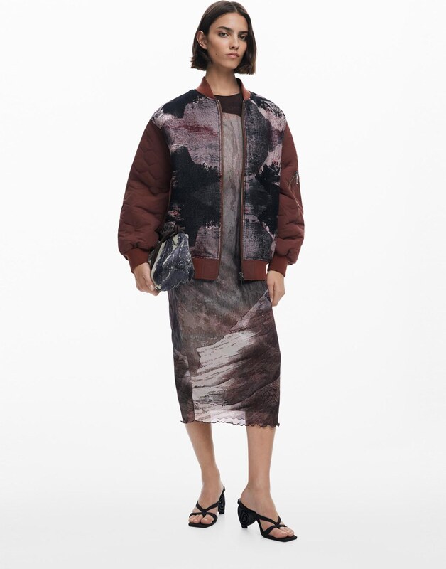 Desigual Demisezoninė striukė rusva / pilka / juoda / balta