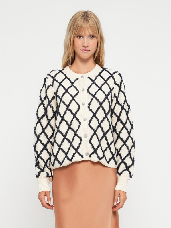 YAS Kardiganas 'YASZIGLY' smėlio spalva / juoda