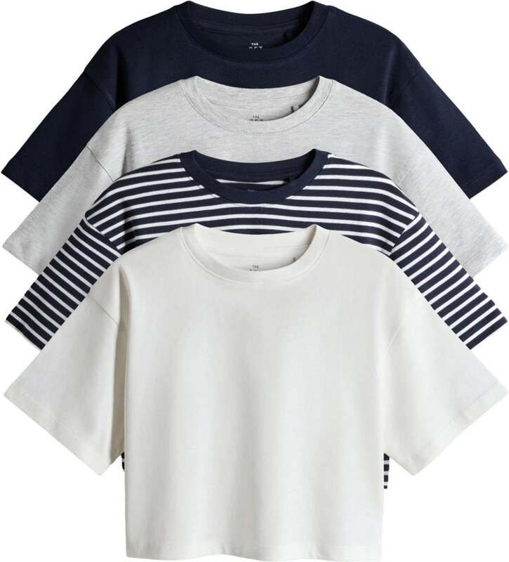 The Set Marškinėliai tamsiai mėlyna jūros spalva / tamsiai mėlyna / margai pilka / balta