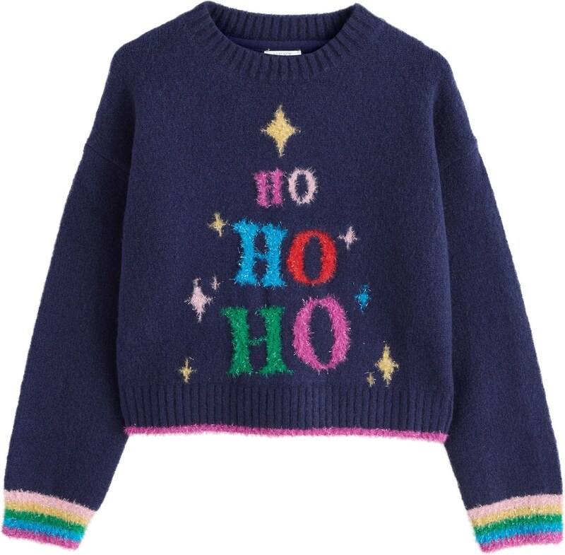 Next Megztinis 'Christmas Ho Ho Ho' tamsiai mėlyna / tamsiai žalia / tamsiai rožinė / ryškiai raudona