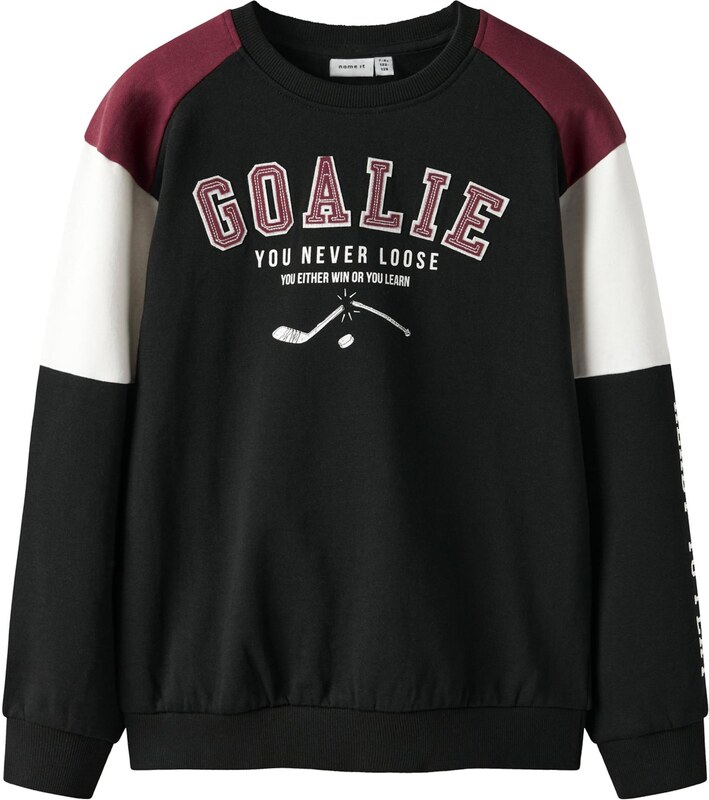 NAME IT Megztinis be užsegimo 'NKMShawn' vyno raudona spalva / juoda / balta