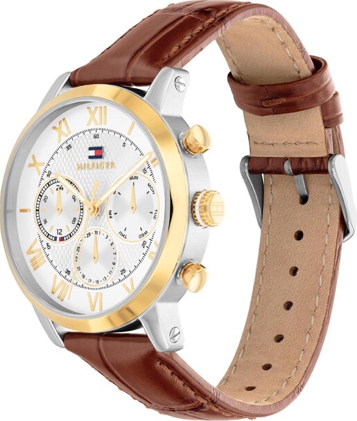TOMMY HILFIGER Analoginis (įprasto dizaino) laikrodis 'OXFORD' ruda / auksas / balta