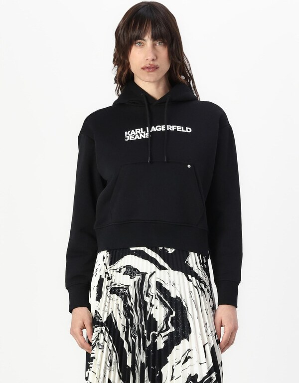 KARL LAGERFELD JEANS Megztinis be užsegimo juoda / balta