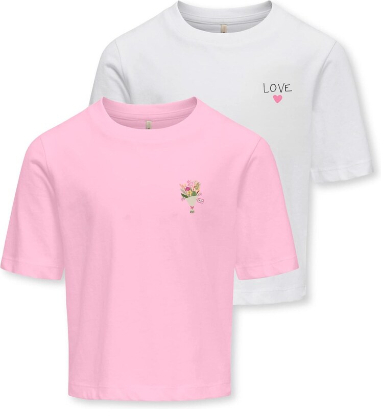 ONLY GIRLS Marškinėliai 'KOGREX FLOWER' žalia / rožių spalva / juoda / balta