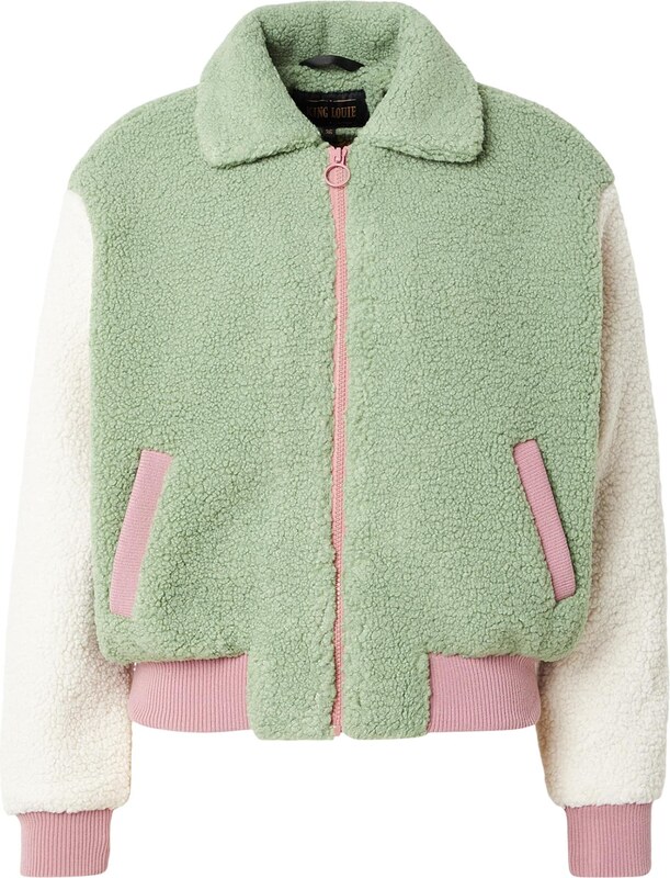 King Louie Demisezoninė striukė 'Fay' žalia / ryškiai rožinė spalva / natūrali balta