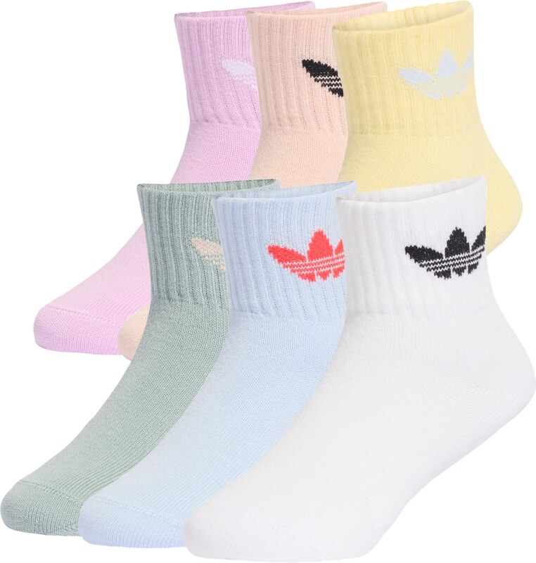 ADIDAS ORIGINALS Kojinės 'Ankle 6 Pairs Kids' šviesiai mėlyna / geltona / mėtų spalva / orchidėjų spalva / rožių spalva / balta