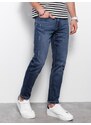 Ombre Clothing Vyriškos džinsinės kelnės REGULAR FIT su trynimusi - tamsiai mėlynos spalvos V4 OM-PADP-0102