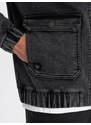 Ombre Clothing Vyriška džinsinė katanos striukė su kišenėmis ir gobtuvu - juoda V4 C558