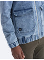 Ombre Clothing Vyriška džinsinė katanos striukė su kišenėmis ir gobtuvu - mėlyna V3 C558