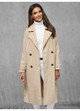 Smėlinis moteriškas odinis paltas OZONEE JS/11Z8100