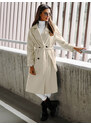 Šviesiai-smėlinė moteriškas odinis paltas OZONEE JS/11Z8100