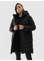 4F Moteriškas pūkinis dygsniuotas paltas su natūraliu kamšalu - juodas