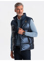 Ombre Clothing Vyriški dygsniuoti blizgūs drabužiai be rankovių - tamsiai mėlyni V2 OM-JAVJ-0113