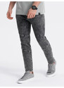 Ombre Clothing Vyriškos plonos džinsinės kelnės su dygsniais ties keliais - pilkos V3 OM-PADP-0109