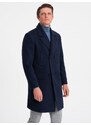 Ombre Clothing Vyriškas dvieilis paltas su pamušalu - tamsiai mėlynas V3 OM-COWC-0107