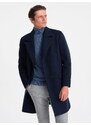 Ombre Clothing Vyriškas dvieilis paltas su pamušalu - tamsiai mėlynas V3 OM-COWC-0107