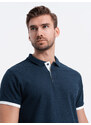 Ombre Clothing Vyriški medvilniniai polo marškinėliai - tamsiai mėlyni V4 OM-POSS-0113