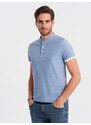 Ombre Clothing Vyriški polo marškinėliai be apykaklės - mėlyni V3 OM-TSCT-0156