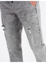 Ombre Clothing Vyriškos JOGGERS džinsinės kelnės su trynimu - šviesiai pilkos spalvos V4 OM-PADJ-0150