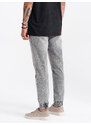 Ombre Clothing Vyriškos JOGGERS džinsinės kelnės su trynimu - šviesiai pilkos spalvos V4 OM-PADJ-0150