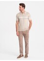 Ombre Clothing Vyriški minkšto trikotažo polo marškinėliai su kontrastingomis juostelėmis - smėlio spalvos V4 OM-POSS-0118