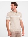 Ombre Clothing Vyriški minkšto trikotažo polo marškinėliai su kontrastingomis juostelėmis - smėlio spalvos V4 OM-POSS-0118