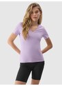 4F Moteriški T-shirt lygus marškinėliai iš organinės medvilnės - violetiniai