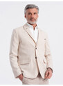 Ombre Clothing Vyriškas reguliaraus kirpimo švarkas su linu - kreminis V1 OM-BLZB-0128